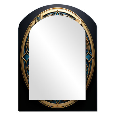 Seal Of Gold And Teal 3D Flowers - Botanicals Asymmetrical Mirror, Gold Arch Decorative Wall Mirror, Printed Metal Art