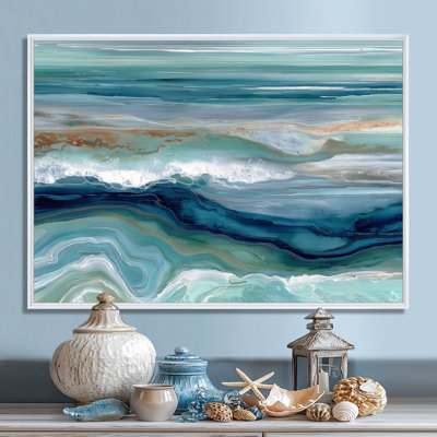 Green Blue Abstract Liquid River - Coastal Wall Art, Green Coastal Canvas Print