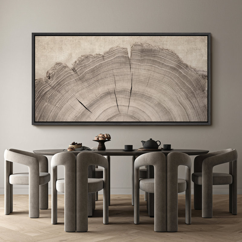 Large Framed Canvas Print Wall Art - Tree Rings Print for Modern Home Decor, Black, 30" H x 60" W