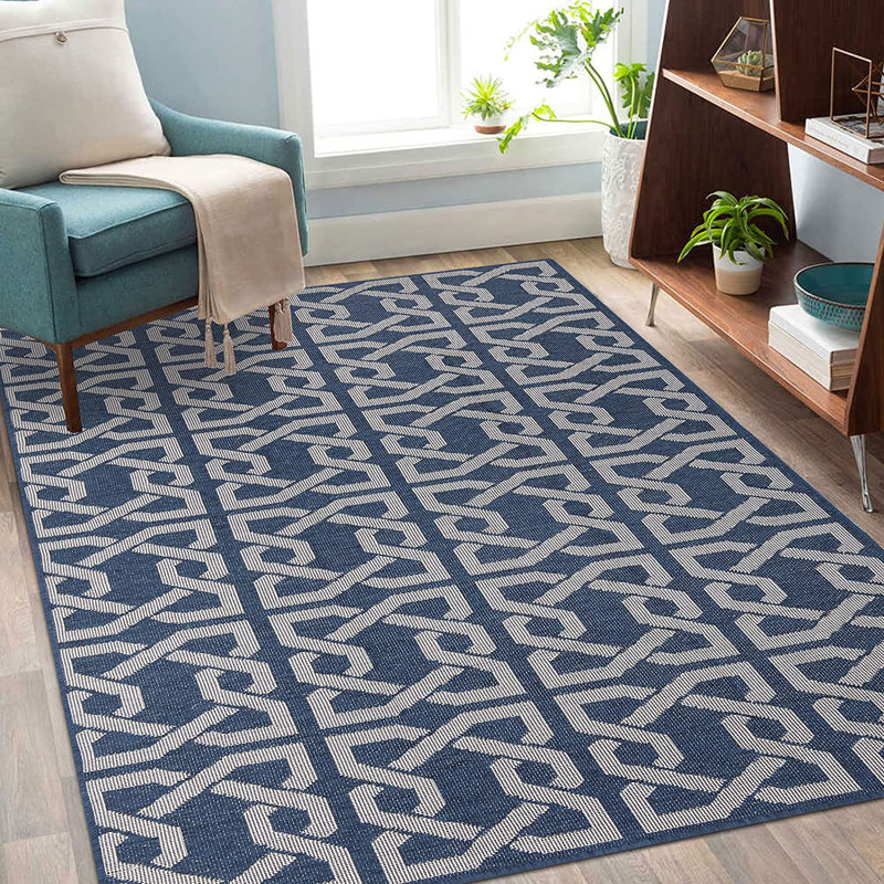 Funch Brunn Geometric Machine Woven Rectangle 4'' x 6'' Polypropylene Area Rug in Blue