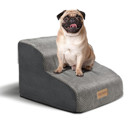 Rampe d'escalier pour chien pour petits chiens, rampe pour chien en mousse haute densité à 3 marches pour lit avec housse lavable, marchepied pour chien en canapé et canapé, escalier antidérapant pour chat pour vieux chats