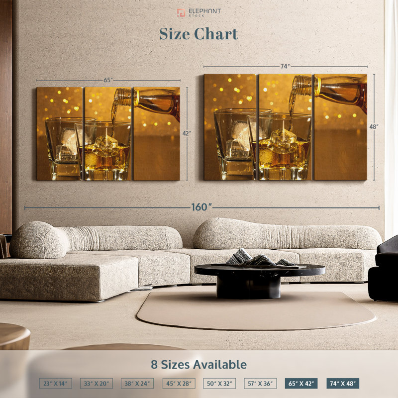 «Versing Whiskey» sur toile, H 48 po x l 74 po x P 1,25 po