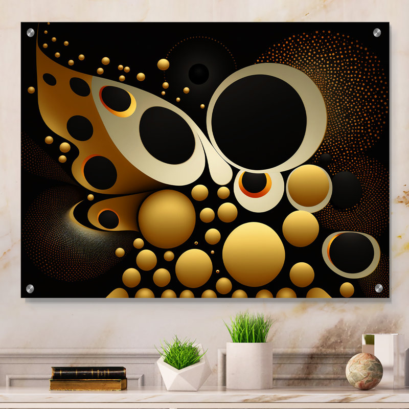 Golden Circular Universe II - Abstrait géométrique mural en acrylique, H 30 po x l 40 po
