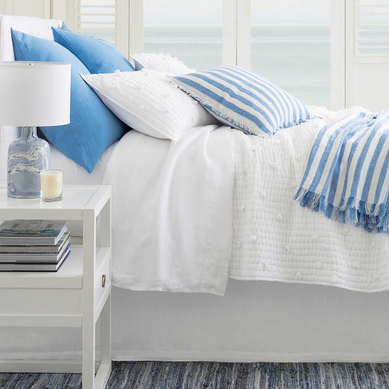 Stone Washed Linen Tailored Paneled Bed Skirt, Twin, White