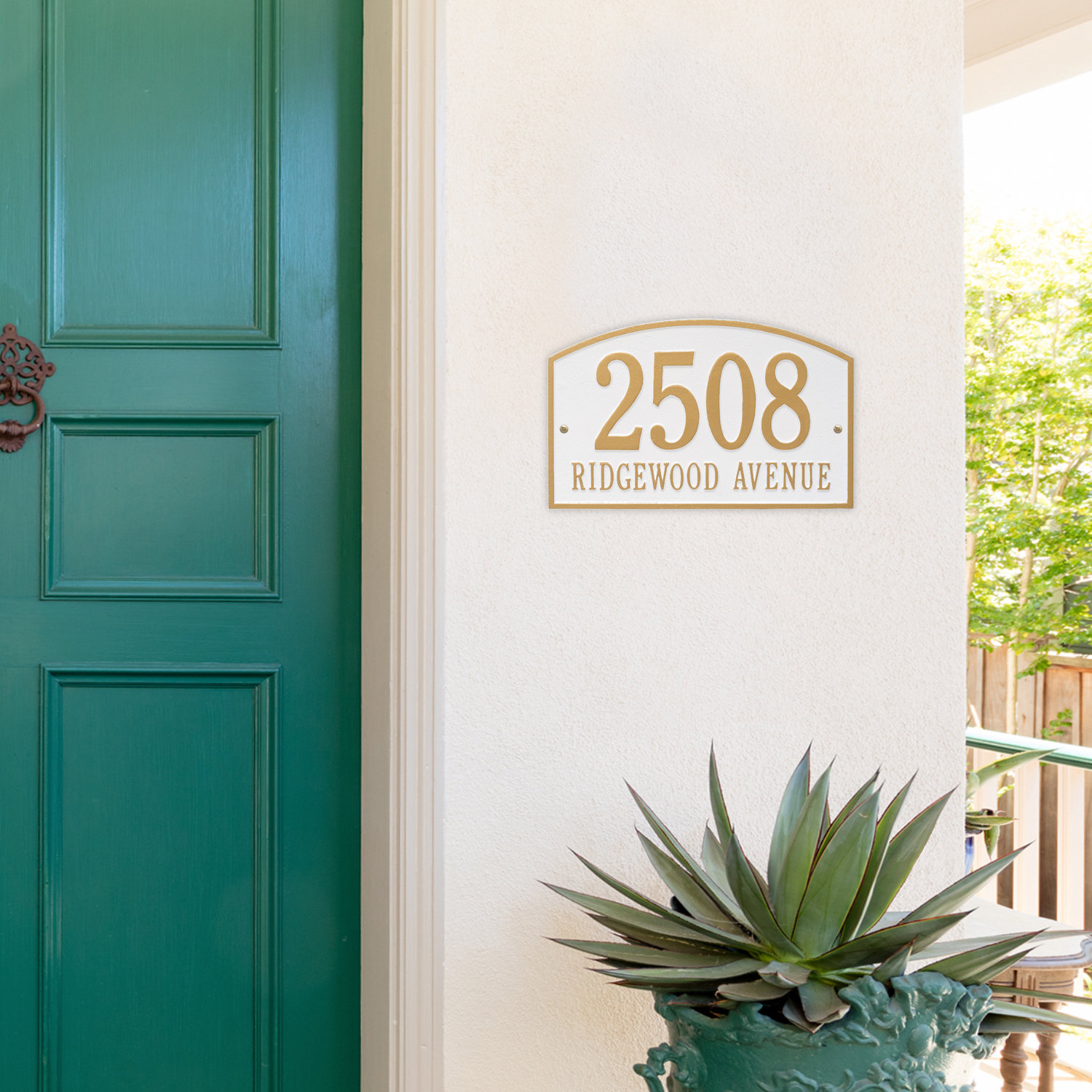 Legacy 2-Line Wall Address Plaque, Yes, White / Gold