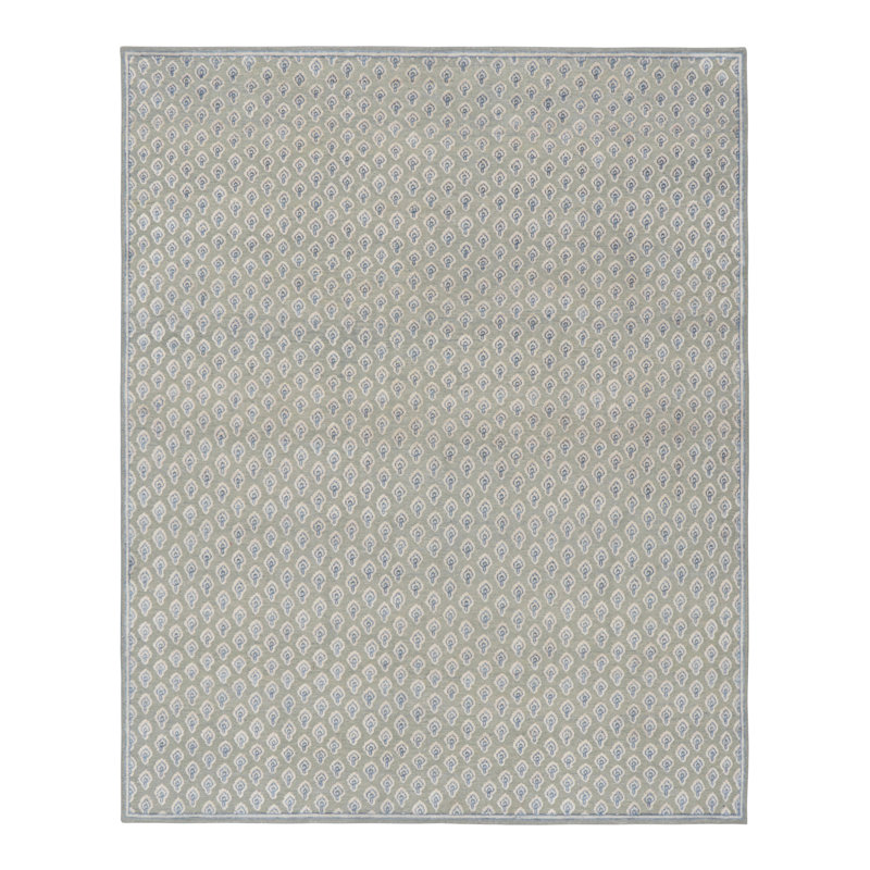 Rug & Kilim’S Modern Block Print Rug In Blue And White Floral Pattern, Rectangle 10' x 14'