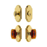 Grandeur Arc Short Plate Entry Set with Baguette Amber Crystal Knob in Antique Pewter