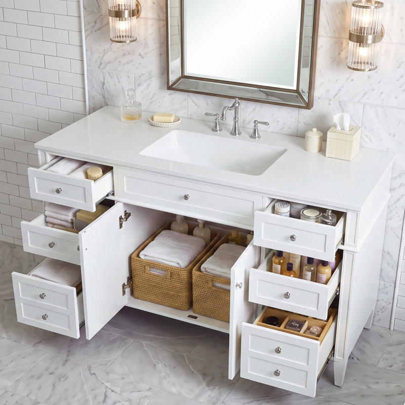 Meuble-lavabo de salle de bain de 122 cm avec lavabo, meuble-lavabo blanc autoportant avec 6 tiroirs et 2 portes, ensemble de vanité moderne en MDF