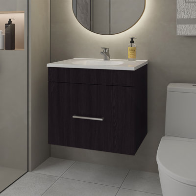 Ensemble de meuble-lavabo flottant Story avec lavabo, un tiroir Wengue