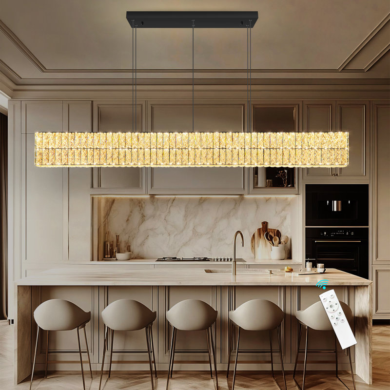 Lustre en cristal 59 po de longueur, Noir mat