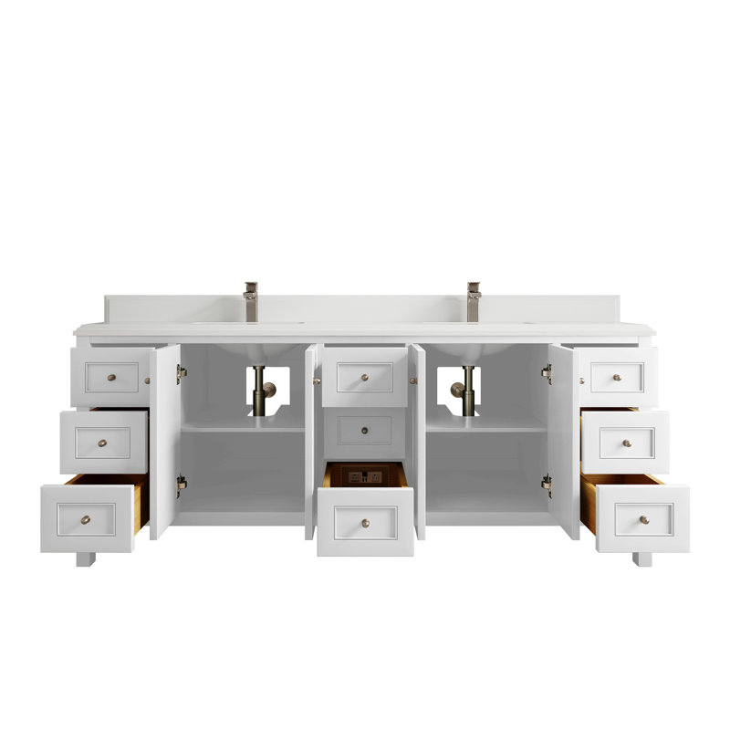 84 po Nashville X P 22 po Meuble-lavabo double en D Evergreen , Blanc, Blanc