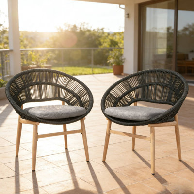 Set Of 2 Papasan Style Outdoor Dining Chairs For Garden Brunch & Patio Leisure Gatherings