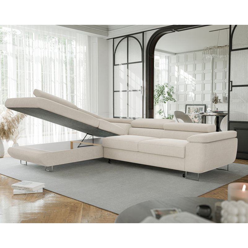 4 Seater Sofa Bed, Cream, Left Hand Facing