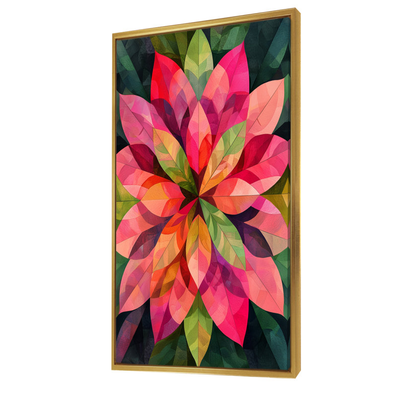 Kaléidoscope feuilles - feuilles, art mural, H 60 po x l 28 po, Impression encadrée sans passe-partout, Doré