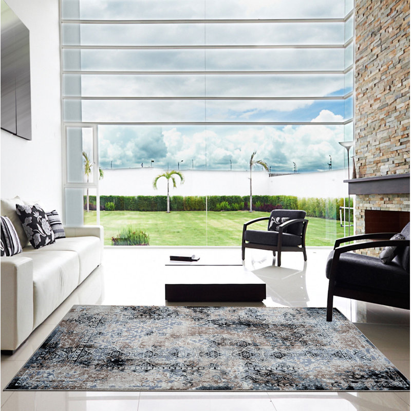 Tapis gris à motif oriental Rutz, Rectangle 5 pi 3 po x 7 pi 5 po