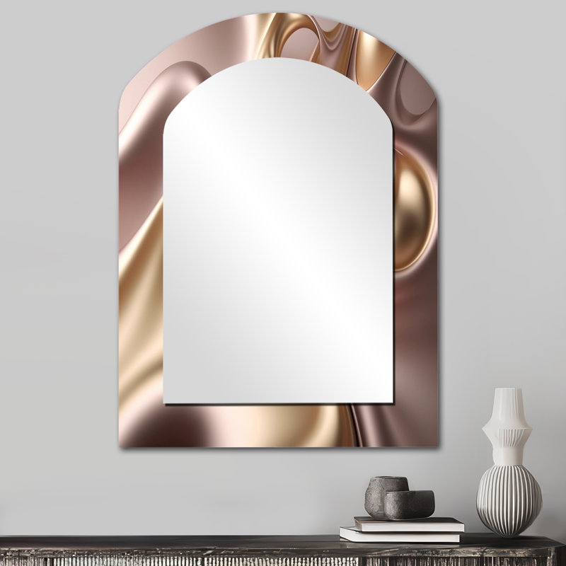 Subtil sophistication en rose exquis et or X - miroir décoratif à encre liquide, miroir mural asymétrique moderne, impression d'art en métal