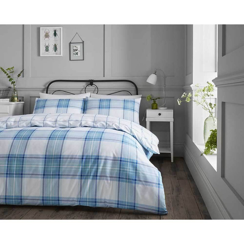 Krystal Tartan Duvet Cover Set with Pillowcases, Natural, Super King - 2 Standard Pillowcases