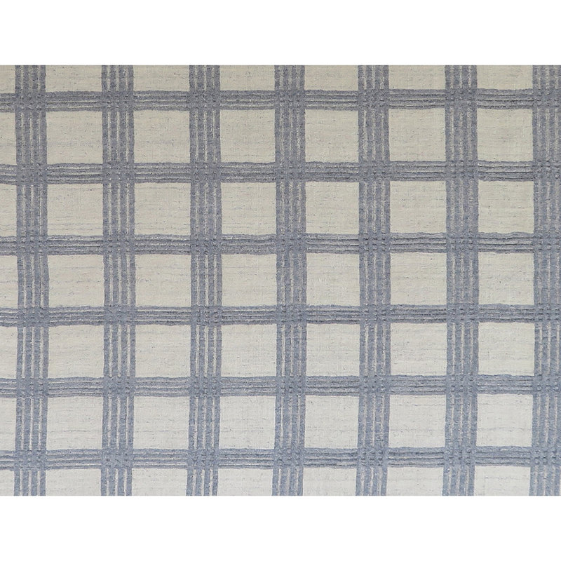 Plaid Area Rug in Blue/Ivory, Rectangle 12' x 15'