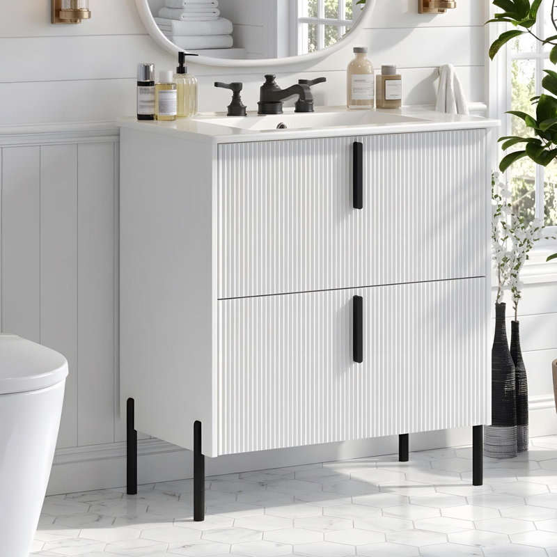 Meuble-lavabo de 30 po avec lavabo en céramique et 2 tiroirs, Blanc