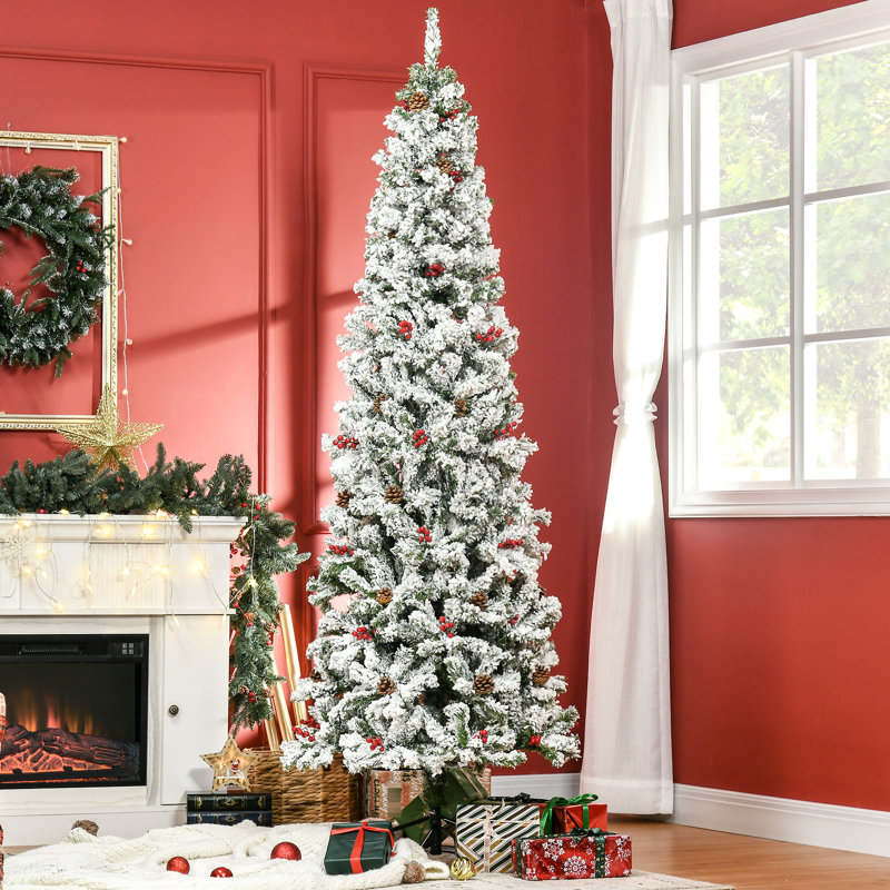 30.63 In. Wide Flocked Christmas Construction, 600 Branches, Pine , Red Berries, Auto Unlatch 7.5' Orchard, Realistic