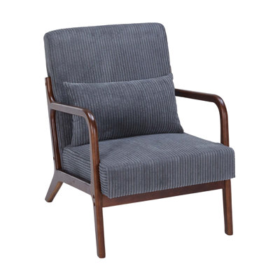Mid-Century Modern Accent Chair With Pillow, Upholstered Arm Chair For Living Room And Bedroom, Solid Wood Frame, Comfortable And Stylish