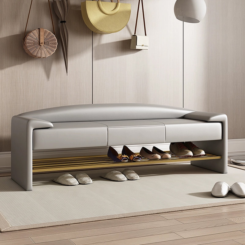 Banc de rangement rembourré pour chaussures, Gris clair