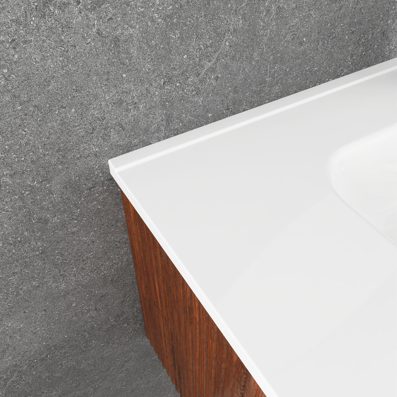 Meuble-lavabo mural 36 po en noyer avec lavabo en céramique intégré