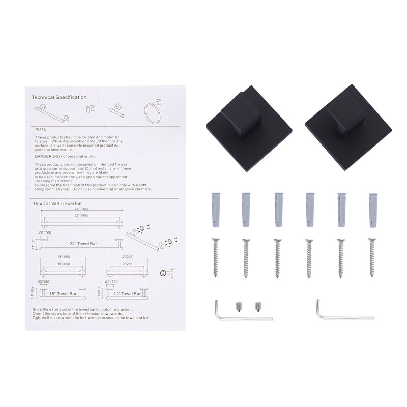 Crochet carré carré pour serviettes, Noir mat