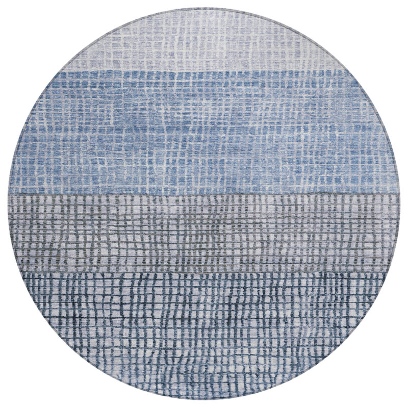 Machine Washable Indoor/Outdoor Xhevrie Blue Rug, Round 8'