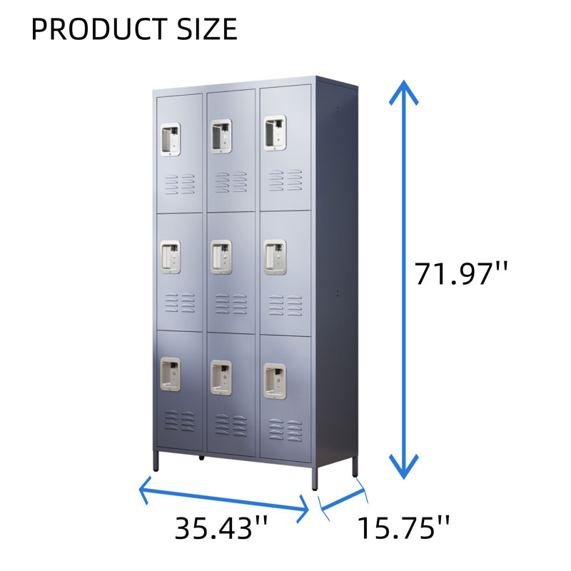 Armoire de rangement en métal grise 9 portes pour la salle de gym pour la salle de gym et l'école