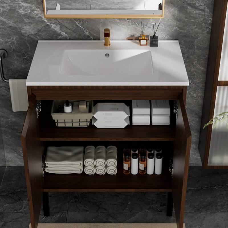 Meuble-lavabo de salle de bain sans lavabo, 30", Brun