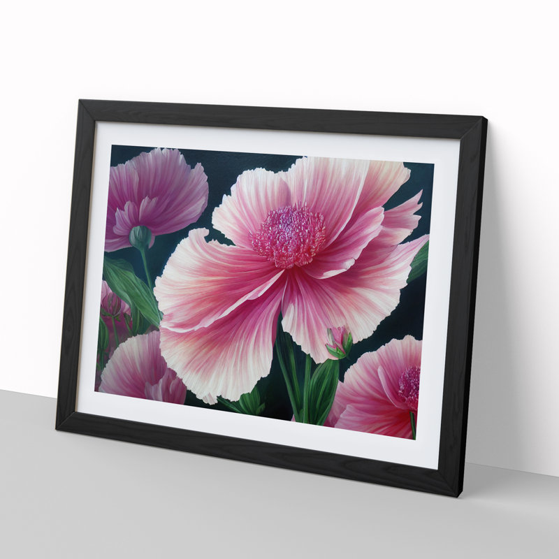 Eye Opening Carnation Flowers 1 Piece Single Picture Frame Painting, 25cm H x 34cm W x 2cm D, Black