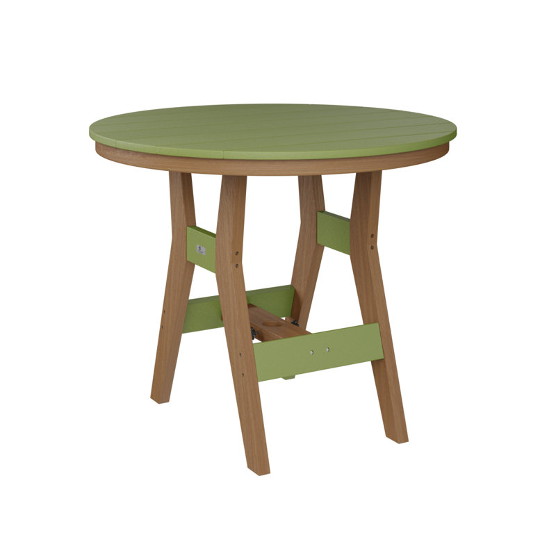 Harbor Outdoor Round Bar Table, Natural Teak, Kiwi Green