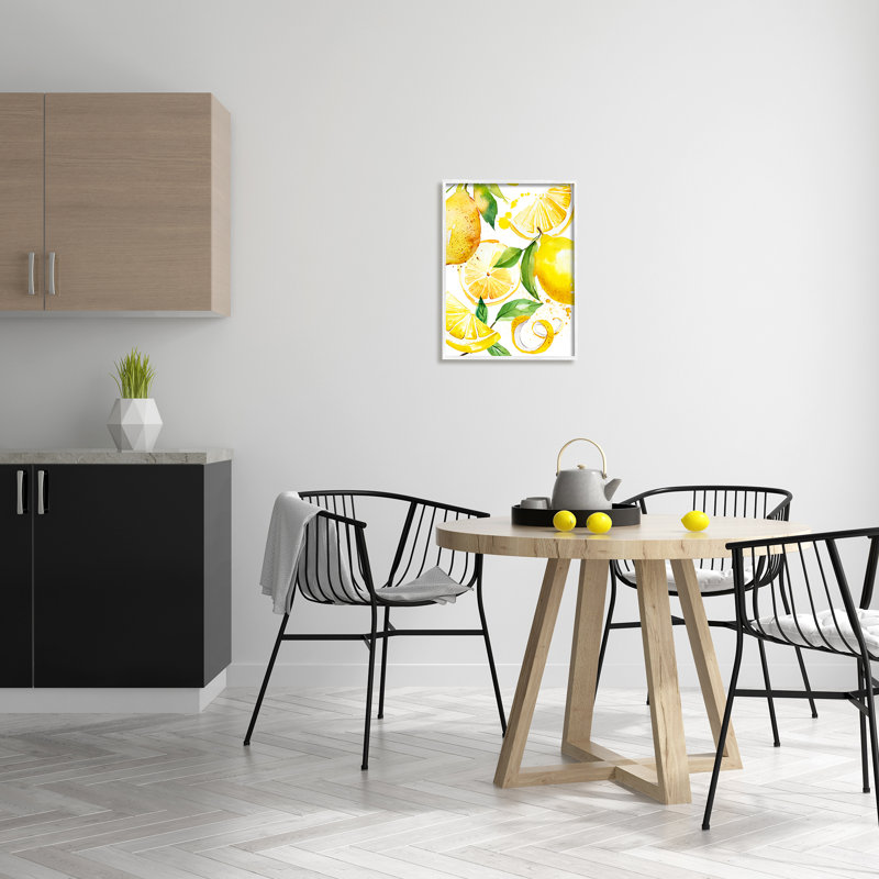 Peinture au citron moderne encadrée sur bois, H 20 po x l 16 po x P 1,5 po, Estampe numérique encadrée blanc bord de mer