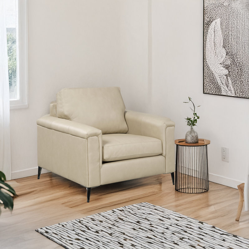 Ensemble de canapé, causeuse et chaise en cuir Bayerl, Ivoire ivoire