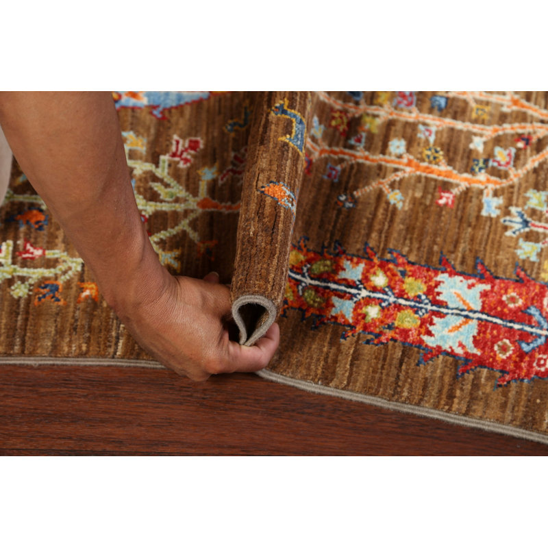 Tapis brun en laine noué à la main de conception unique 3 pi 4 po x 4 pi 11 po Neaven