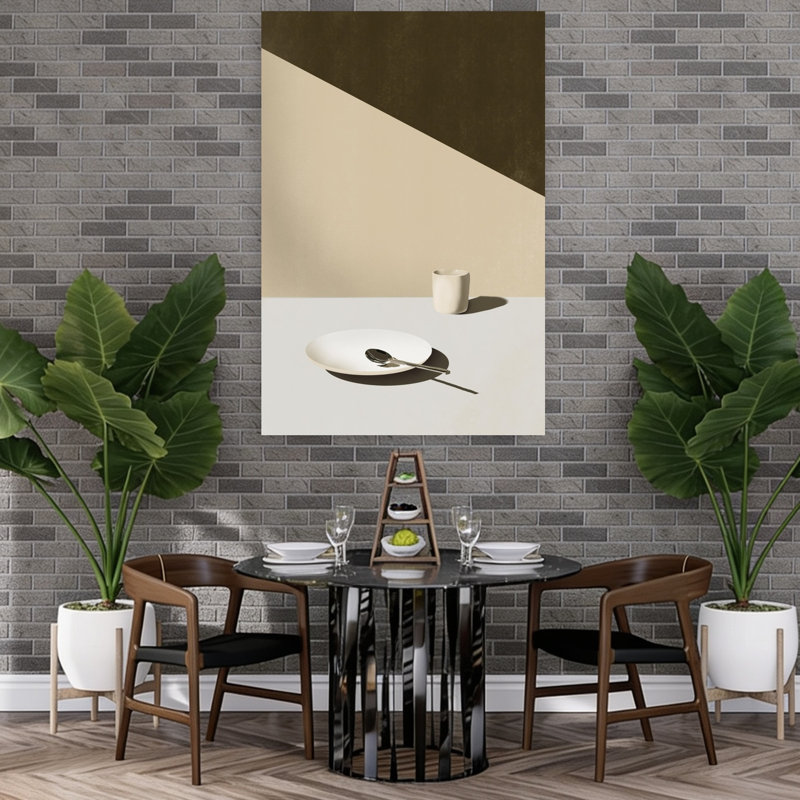 «Minimalist Plate and Shadows Abstract», reproduction d'art géométrique murale contemporaine, H 60 po x l 40 po