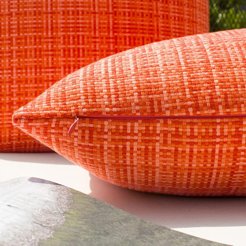 Ensemble de 2 housses et insertions de coussins décoratifs tissés et texturés orange - Rectangle extérieur et intérieur 12 po x 20 po