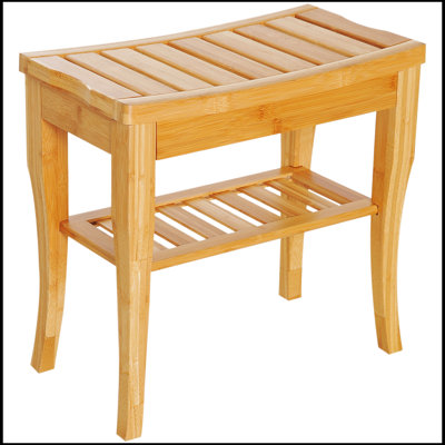 Long Bamboo Shower Bench Seat, 20" Spa Shower Stool with Underneath Storage Shelf Shoe