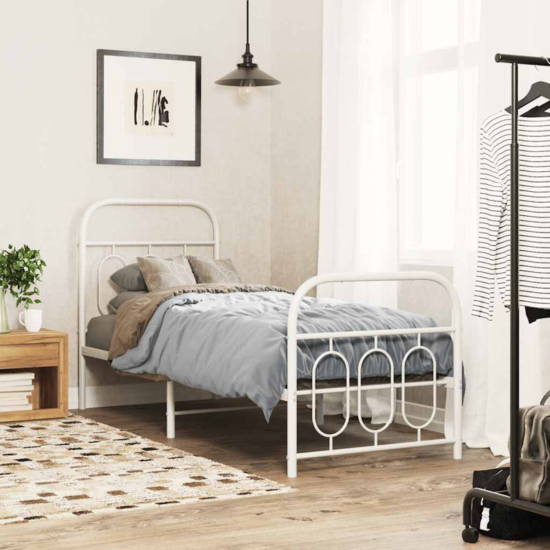 Base de lit en métal avec tête de lit et pied de lit Winston Porter, Blanc, 49,2 po x 81,5 po