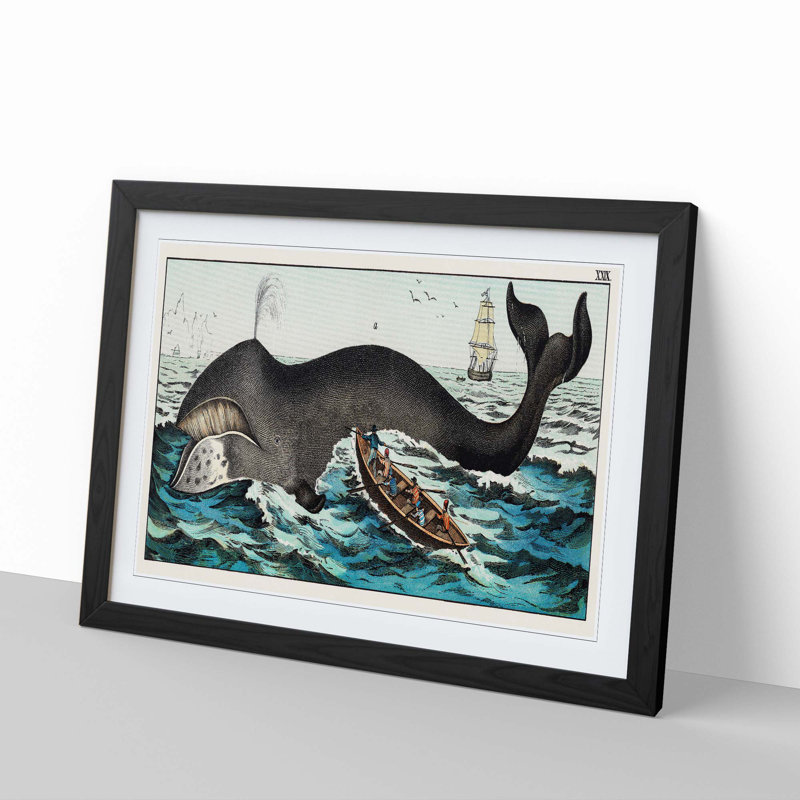 Hunting a Whale - Framed Print, 27cm H x 36cm W x 2cm D, Black Framed
