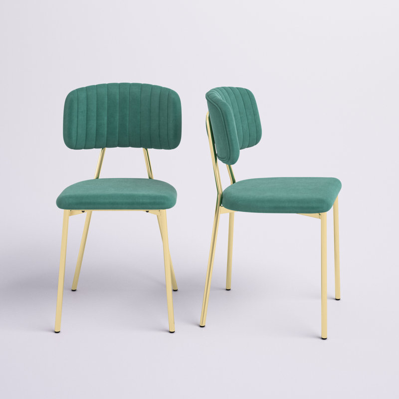  Addington Velvet Upholstered Side Chairs, Green, Gold