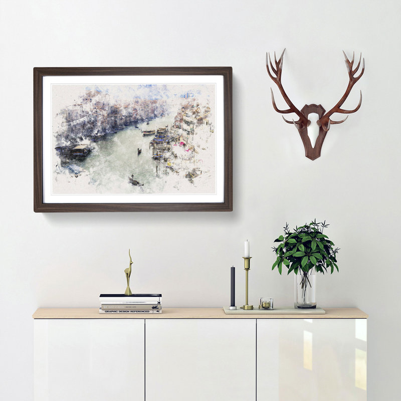 Grand Canal in Venice Italy - Picture Frame Painting Print, 45cm H x 63cm W x 2cm D, Walnut Framed