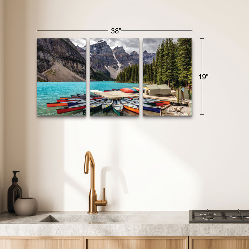 Ensemble de 3 panneaux d'art mural - Moraine Lake Docks par Pierre Leclerc 