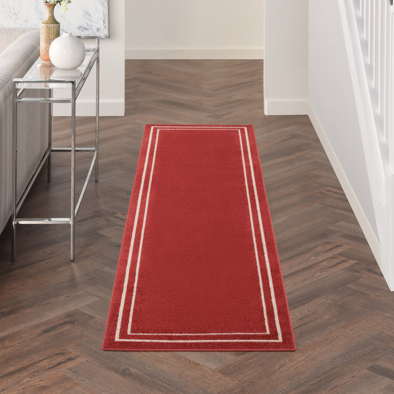 Argentino Abstract Machine Woven Chenille Indoor/Outdoor Area Rug in Red, Runner 2'2" x 7'6"