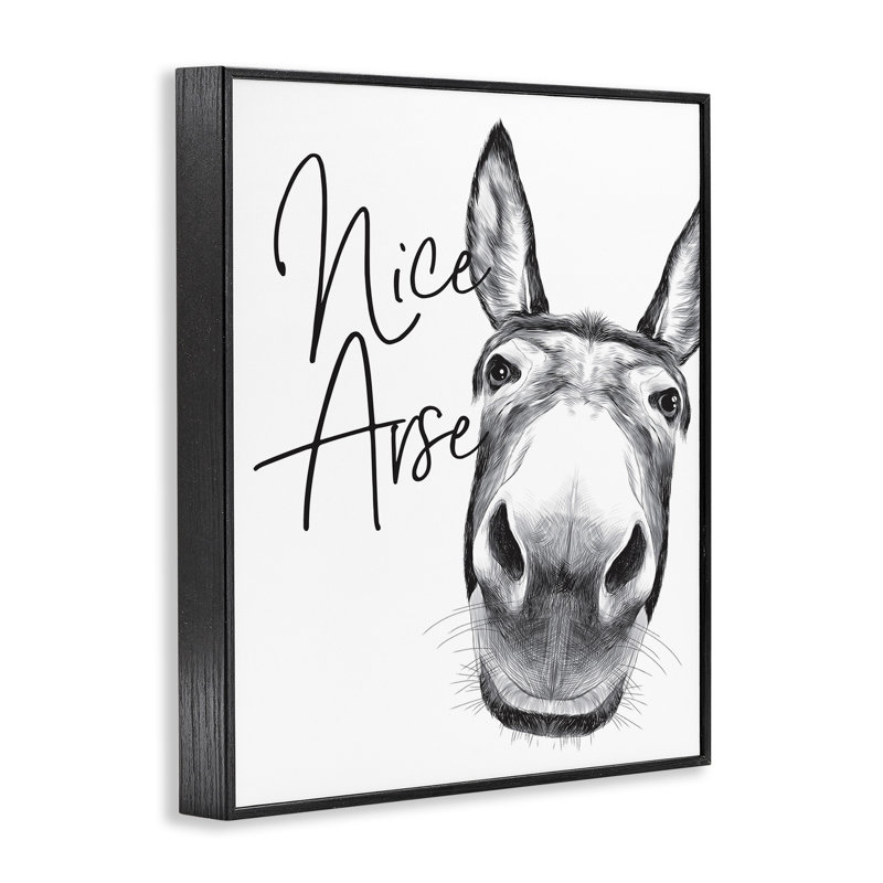 Animal Humor Nice Arse Donkey Bathroom Phrase by Ziwei Li - Print, 20" H x 16" W, Black