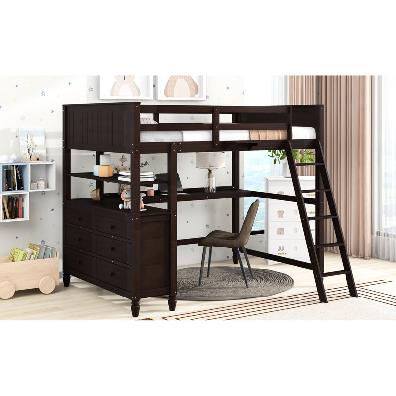 Lit mezzanine avec tiroirs et tablettes - Finition. Fabrication en bois massif. Bureau complet avec rangement de rangement pour chambre à coucher de couleur améliorée