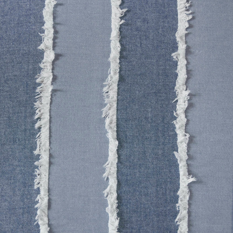 Ensemble de couette 3 pièces en jacquard de coton à rayures bleues, format King/Cal King