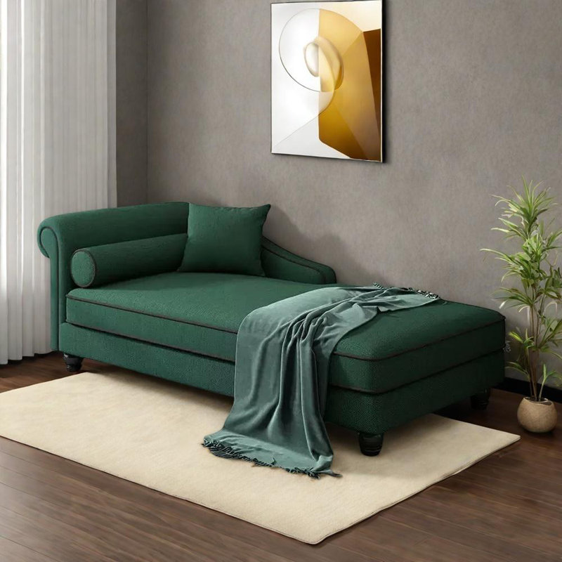 Comfortable solid wood cotton linen chair, Left Hand Facing, Green