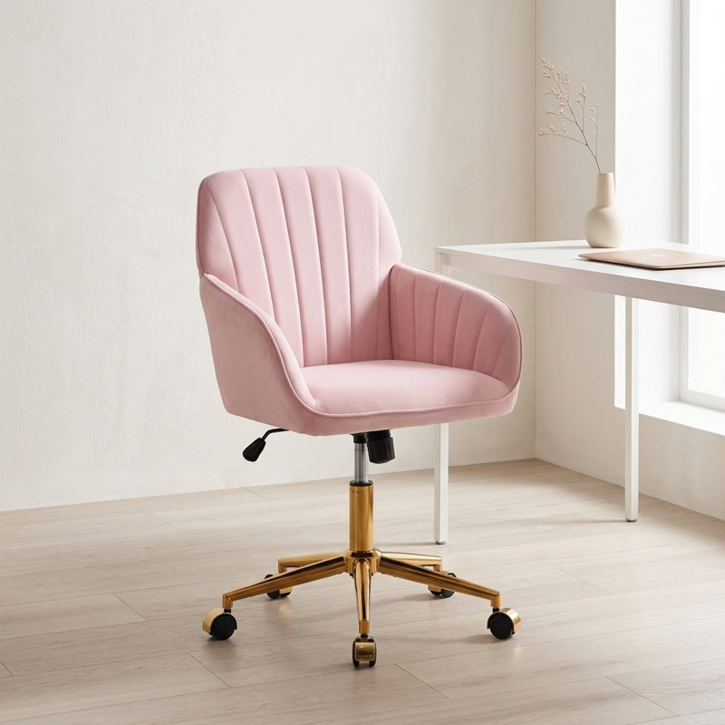 Fauteuil de bureau en velours rose réglable